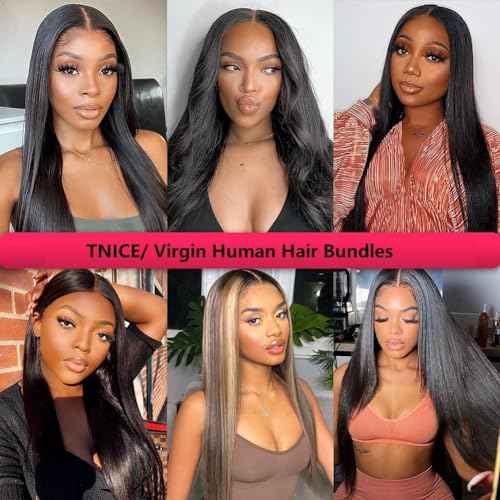 Straight Bundles Human Hair 20 22 24 26 Inch 4 Bundles Human Hair Straight 100% Unprocessed Brazilian Virgin Hair Weave Bundles Human Hair Extension for Women Trippy Hair Bundle Natural Color