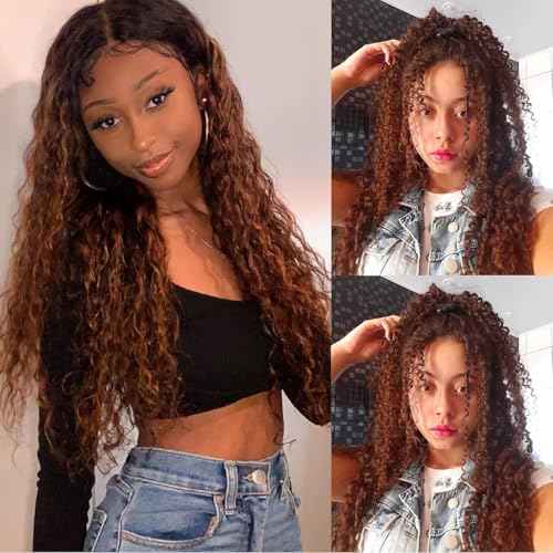 4X1 Lace Frontal Wig 30# Jerry Curly Wave Wigs Human Hair 200% Density 26 Inch Real Curly Wave Wigs Human Hair Pre Plucked For Black Women