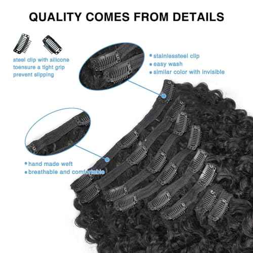 Burmese Curly Clip in Hair Extensions Real Human Hair 8Pcs Brazilian Human Hair Clip ins for Black Women With 18Clips 120g 22inch #1B Natural Black