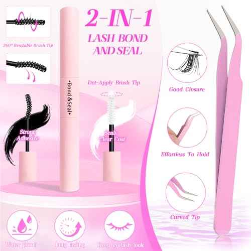 Lash Clusters Kit, 560 Pcs Eyelashes Clusters Kit 9-16mm Individual Natural Lash Extension Kit D Curl Fluffy Wispy False Eyelashes (40D+60D+80D New, With Bond & Seal Tweezers Brush)