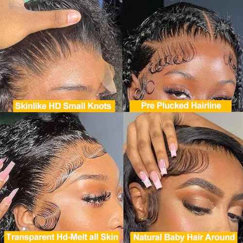 QTHAIR 16A Brazilian Water Wave Human Hair Frontal(22",Natural Black) 150% Density Brazilian Human Hair Water Wave13x4 Ear to Ear Swiss Lace Frontal Pre Plicked Natural Hairline