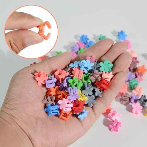 Mini Flower Hair Clip Flower Clips,Colorful Mini Hair Claw,for Women, Girls,Baby, Toddler Bangs Strong Grip Small Tiny Rainbow Hair Clips (50, Matte Colors)
