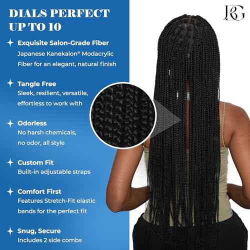 JBG 36 Inch Braided Wigs for Black Women - Knotless Box Braid Wig with Baby Hair, Lightweight Glueless Braided Lace Front Wigs, Full Double Lace Wig, Handmade Synthetic Box Braids, Long Black