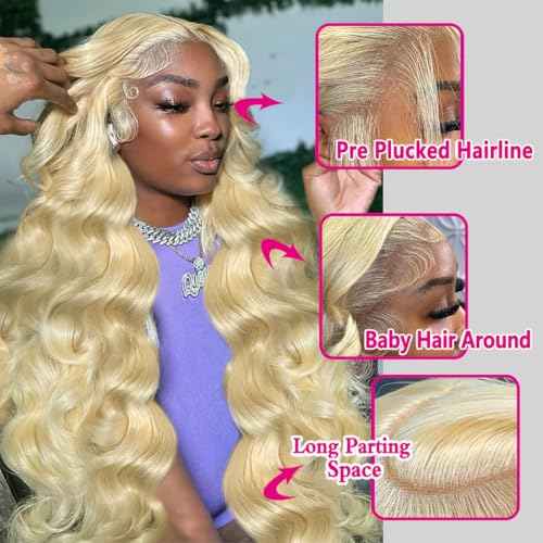 613 13x6 Lace Front Wig Human Hair 28 Inch Body Wave Blonde Wig Human Hair 613 HD Transparent Lace Frontal Wigs Human Hair Pre Plucked Blonde Wig