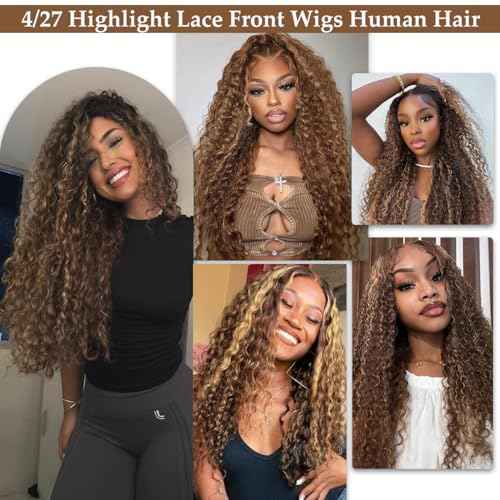 30 Inch Highlight Ombre Lace Front Wig Human Hair 180% Density Jerry Curly Lace Frontal Wigs Pre Plucked with Baby Hair 13x6 Honey Blonde Deep Curly Lace Front Wigs for Women
