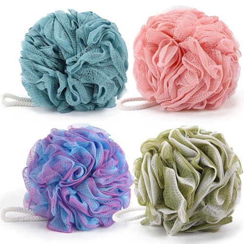 BTYMS Bath Sponges 60g/pc Shower Loofahs Mesh Pouf Shower Pouf Bath Scrunchies Shower Puffs for Body - Pack of 4