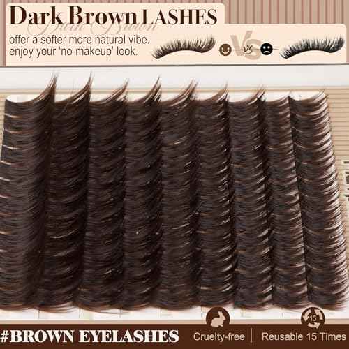 Brown Eyelash Clusters Wispy Volume Cluster Lashes Faux Mink Lash Clusters Fluffy Cluster Eyelash Extensions Thick Lash Extensions Dark Brown Individual Lashes Clusters (108PCS, CC Curve, 10-16MM)
