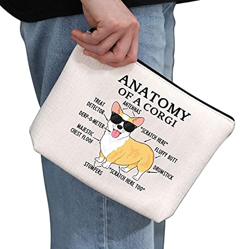 G2TUP Corgi Lover Gift Anatomy of a Corgi Makeup Bag Corgi Mom Cosmetic Bag with Zipper Corgi Owner Gift Dog Mama Lover Gift (Anatomy of a Corgi Fluorescent White)