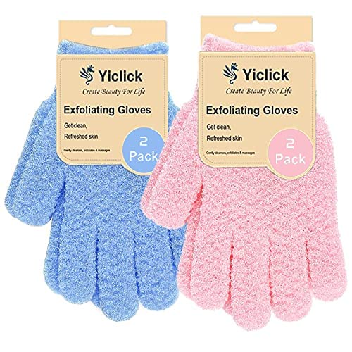 Yiclick Heavy Exfoliating Gloves, Exfoliating Body Scrubber for Bath Shower Exfoliation, Body Scrub Exfoliator for Dead Skin Remover, Exfoliate Sponge Loofah Washcloth Mitt Men Women