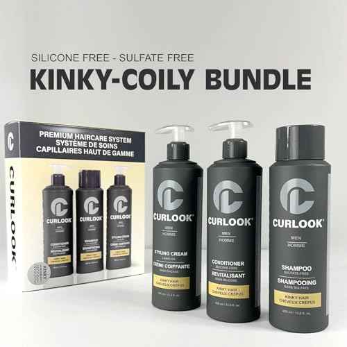 Kinky-Coily Package | Sulfate-Free, Silicone-Free Shampoo, Conditioner & Leave-In Styling Cream Set for Men | 400ml (13.5 oz) Each Bottle | Made in Canada Curly Hair Products | Pack of 3