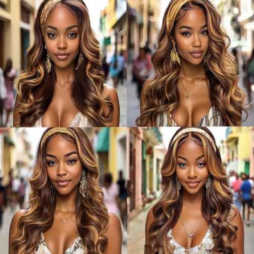 Ombre Brown and Honey Blonde Highlight Human Hair Bundles Dark Brown Body Wave Bundles Mixed with Honey Blonde Human Hair Bundles 16 18 20 Inch 3 Bundles Black Roots Human Hair Extensions