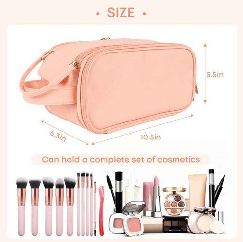 COLGRAM Large Pink Makeup Bag for Women, Waterproof Travel Makeup Bag & Toiletry Organizer with Cosmetic Case, Spacious Make Up Travel Bag for Women's Toiletry Essentials
