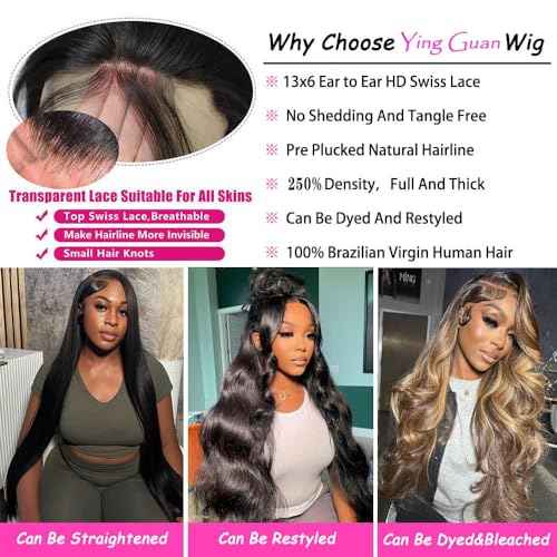 13x6 Lace Front Wigs Human Hair Pre Plucked 250 Density wear and go glueless wigs human hair Body Wave HD Lace Frontal Human Hair Wigs for Black Women 28 Inch