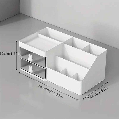 Makeup Organizer With 2 Drawers, Countertop Organizer For Vanity, Bathroom Organizers And Storage, Bathroom And Bedroom Desk Cosmetics Organizer For Skin Care, Brushes, Eyeshadow, Lotions (Pink)