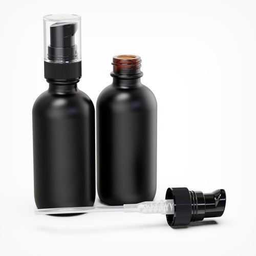 Jagolain 12Pack 2oz Black Glass Pump Bottles, 60ml with Black Pump, Empty Refillable Travel Small Container For Lotion Cream Essentil Oil Shampoo (60mlpumpBLK)