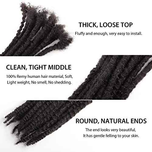 Textured Loc Extensions Human Hair, 100% Real Human Hair Dreadlock Extensions Handmade Permanent loc Extensions (#Natural Black - 0.6cm, 8 Inch 20 Strands)