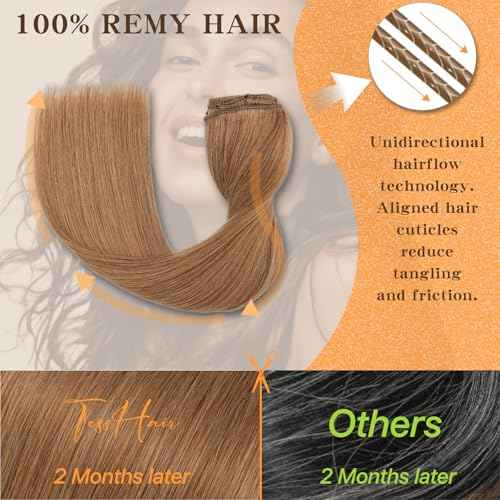 Clip in Hair Extensions Long Straight, 100% Real Human Hair,No Tangle & Smooth,120g, 20 Inch#06 Light Brown