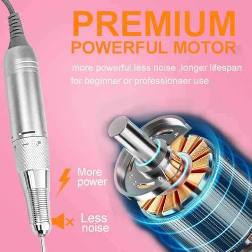 Professional Cordless Nail Drill Machine - Rechargeable Electric Nail File, 35,000 RPM Efile for Acrylic Gel Nails, Pedicure & Manicure Tools with LCD Screen, 13 Drill Bits (Pink)