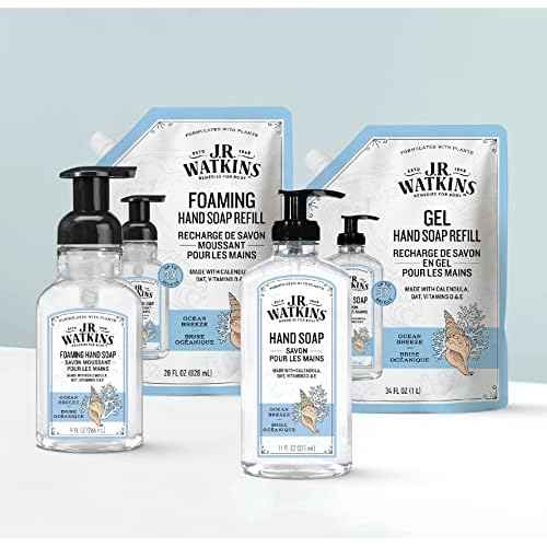 J.R. Watkins Gel Hand Soap, Scented Liquid Hand Wash for Bathroom or Kitchen, USA Made and Cruelty Free, 11 fl oz, Ocean Breeze, 6 Pack