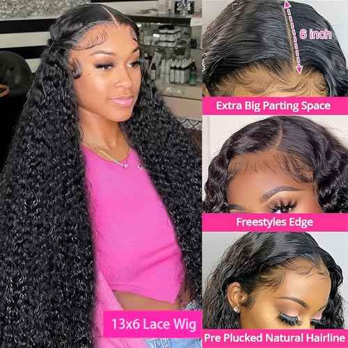 30 Inch Deep Wave Lace Front Wigs Human Hair 200% Density 13x6 HD Transparent Deep Curly Lace Front Wigs for Women Pre Plcked Glueless Wigs with Baby Hair