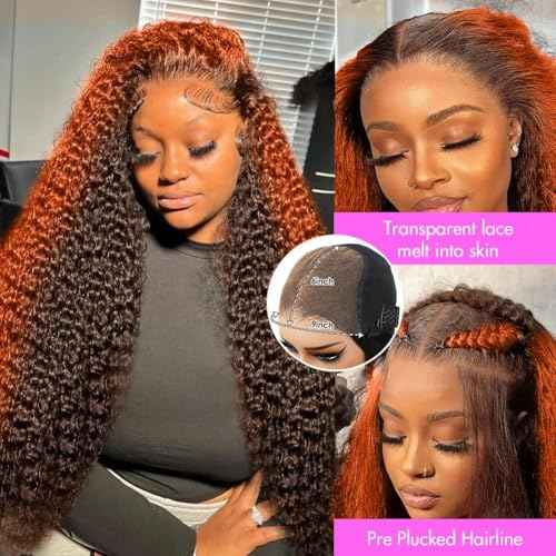 Ginger Orange Glueless Wigs Human Hair Ombre Pre Plucked Pre Cut 9x6 Deep Wave Lace Front Wigs Human Hair 9x6 Ginger Colored Deep Curly HD Lace Frontal Wig Brazilian Hair 20inch 180% Denstiy