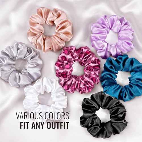 PARISBELLA Satin Silk Scrunchies For Hair Sleep, No Damage Satin Hair Ties for Women and Girls, Black White and Grey, Pack of 3