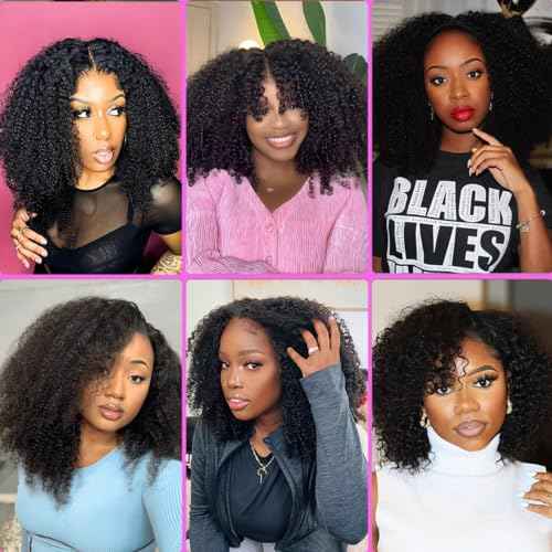 Domiso 13x6 Lace Front Wigs Human Hair Afro Wig 200% Density Afro Kinky Curly Transparent Lace Frontal Wigs for Women Glueless Wigs Human Hair Knots Bleached Pre Plucked with Baby Hair 16 Inch