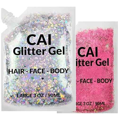 Face, Body & Hair Glitter Gel ? Halloween Glitter for Kids and Women ? 3 Oz Cosmetic-Grade Gel w/Moon & Stars for Festivals & Halloween Party, Easy Apply & Wash Off - Silver/Pink 2Pack