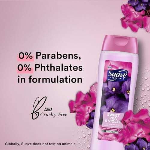 Suave Body Wash Variety 2-Pack, Sweet Pea & Violet + Wild Cherry Blossom ? Gentle Body Washes with Floral Blend Oil Essence, 18 Oz Ea