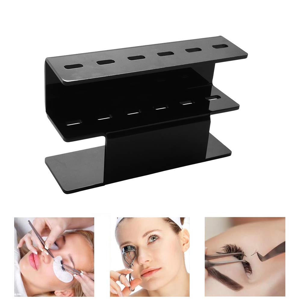 Mekupeu 6 Holes Tweezers Shelf Holder Eyelash Extension Supplies Display Stand Holer, Black, 1 Pc