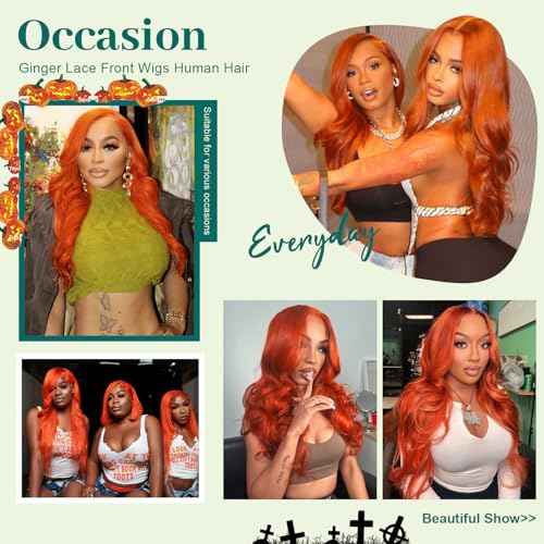 28 Inch Ginger Wig Human Hair 200 Density 13x4 HD Lace Front Wigs Human Hair Pre Plucked Ginger Body Wave Human Hair Wig Color HD Lace Frontal Wigs Human Hair