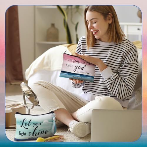 Hillban 32 Pcs Canvas Cosmetic Makeup Bag Women Christmas Inspirational Gifts Travel Toiletry Makeup Bag Pouch with Inspirational Keychains for Christmas Women Teacher Appreciation Gift(Landscape)