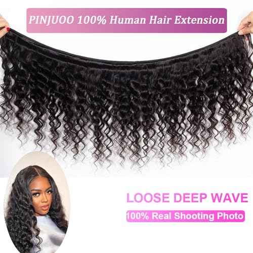 Loose Deep Wave Bundles Loose Wave Bundles Human Hair 22 24 26 Inch 100% Unprocessed Brazilian Virgin Hair 3 Bundles Weave Curly Human Hair Extensions Natural Black Color for Women