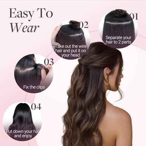 GOO GOO Wire Hair Extensions Human Hair, 16/22 Light Blondewith mix Golden Blonde Highlighted 16inch 95g, Invisible Wire Hair Extensions with Transparent, Seamless Fish Line Hairpiece
