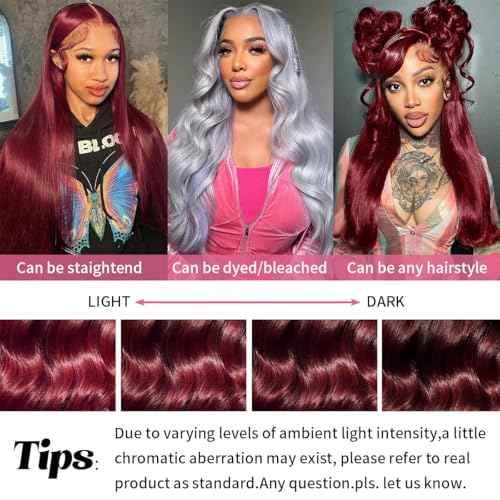 Burgundy Lace Front Wigs Human Hair 99j 13x6 HD Transparent Body Wave Lace Front Wigs Human Hair 200% Density Full and Thick HD Lace Front Wigs for Women 24 Inch