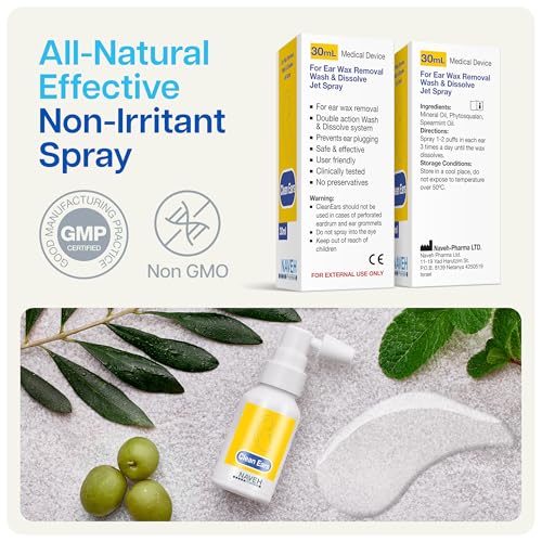 NAVEH PHARMA¢ç CleanEars | Fast-Acting Ear Wax Removal Spray | Breaks Down & Dissolves Earwax in Just 1 Treatment | Clinically Proven to Be 300% More Effective W/Mineral Oil | Gentle & Safe | 0.5 Fl Oz
