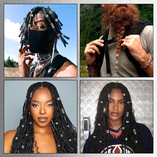 NAISKA Vikings Hair Jewelry for Braids 231Pcs Norse Runes Tube Beads Cross Snake Loc Dreadlock Accessories Non-Piercing Ear Cuffs Locs Jewelry for Women