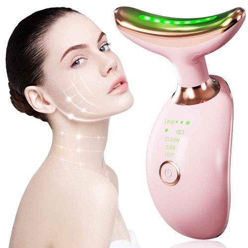 Mdewirt Face and Neck Massager Tool, 3 Color LED Red-Light-Therapy Wand for Skin Care
