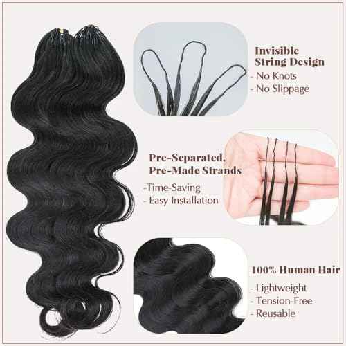 Body Wave Feather Crochet Braid Human Hair Extensions Knotless Pre-Separated Crochet Hair Extensions Human Hair Natural Color 16inch 120g