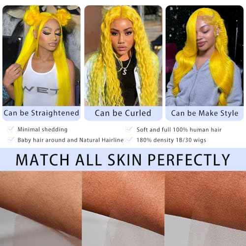 28 Inch Yellow Wig Human Hair 13x4 Yellow Lace Front Wig Human Hair Body Wave Lace Front Wigs Human Hair Blonde Wig Human Hair Colored 200% Density HD Frontal Wigs human hair