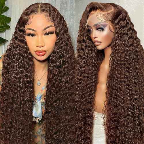 Aimking Chocolate Brown Lace Front Wig - Human Hair, 180% Density, HD Deep Wave, Pre-Plucked With Baby Hair, 26 Inch