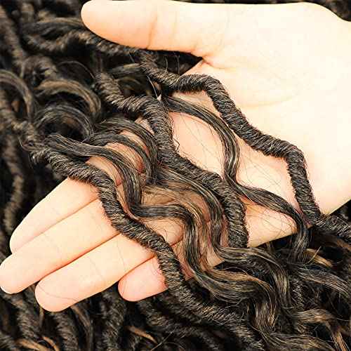 6 Packs Curly Faux Locs Crochet Hair, 22 Inch Goddess Locs Crochet Hair, Hippie Locs Synthetic, Boho Style Crochet Braids Hair Extensions (22Inch, 6Packs, T1B/27)