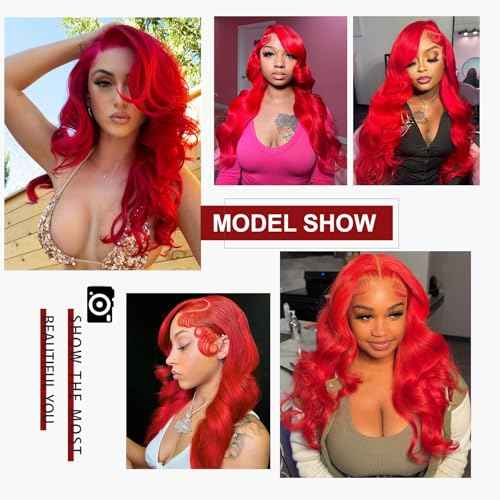 28 Inch Red Lace Front Wigs Human Hair 200 Density Red Body Wave 13x6 Lace Front Wigs Human Hair Pre Plucked 13x6 Colored HD Lace Frontal Glueless Wigs Human Hair for Women