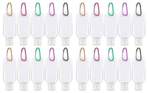 Travel Bottles with Keychain (20 Pcs), 1oz (30ml) Portable Plastic Leakproof Squeeze Bottles with Flip Cap - Empty Refillable Containers for Hand Sanitizer Shampoo Conditioner Body Wash Liquid