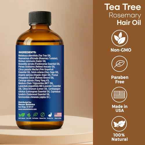 Tea Tree Rosemary Oil for Hair Growth 2 fl oz - Scalp Treatment with Castor, Frankincense & Avocado Oils - For Dry, Damaged Hair - Nexon Botanics