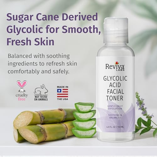 Reviva Labs Glycolic Acid Toner ? Gentle Face Exfoliator Non-Stinging & pH-Balanced Toning Solution with 4.2% Glycolic Acid ? Hydrating Toner for Face, Leaves Skin Radiant & Refreshed ? 4 fl oz