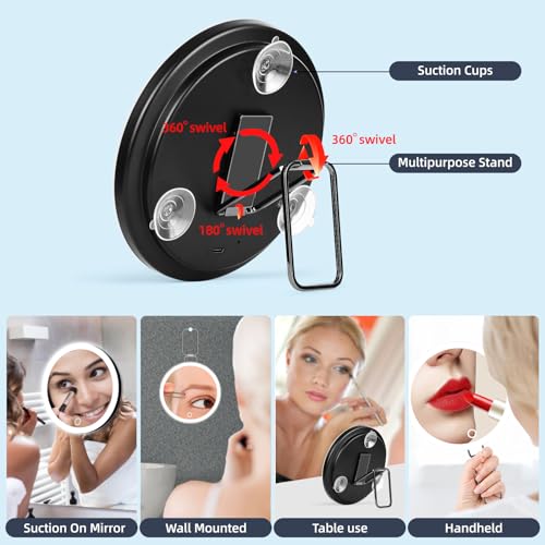 5X Magnifying Mirror with Light, 5X Makeup Magnifying Mirror, 6'' LED Magnifying Mirror Large Lighted Makeup Magnification Mirror with Adjustable Stand & Suction Cups, Compact Travel Magnifying Mirror