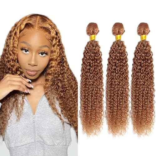 Honey Blonde Human Hair Color 30 Kinky Curly Bundles Brazilian Virgin Hair P27/30 Color 2 Tone #27 Honey Blonde Mixed With #30 Light Brown Bundles 26 28 30 Inch