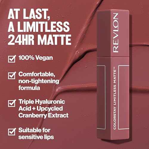 Revlon ColorStay Limitless Matte Liquid Lipstick, Vegan Formula, No-Budge, Longwear Lip Color, Long Lasting, Lightweight/Comfortable, Waterproof, 010 Top Talent, 0.17 fl oz