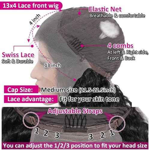 HD Transparent Deep Wave Lace Front Wigs Human Hair 200% Density 13x4 Deep Wave Lace Frontal Wigs for Women 26 Inch Deep Curly Lace Front Wig Glueless Deep Wave Wigs